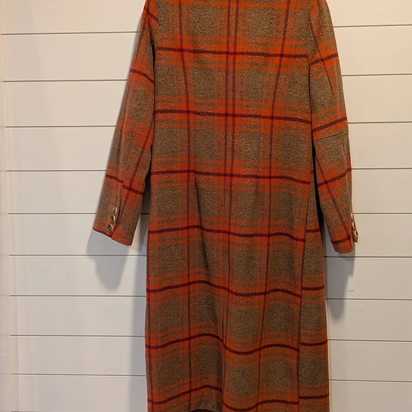 Elegant Plaid Trench Coat - Orange and Brown - Picture 2 of 9